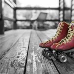 Image of red and yellow laced roller skates