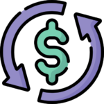 Icon of a green dollar symbol with purple arrows circling it. Used in a Bit Systems manufacturing software solution blog.