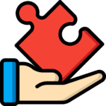 Icon of a hand holding a red puzzle piece. Used in a Bit Systems manufacturing software solution blog.