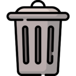 Icon of a grey waste trash can.